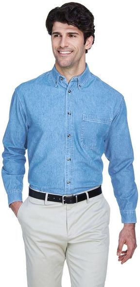 UltraClub Men's Cypress Denim with�Pocket Long Sleeve Dress Shirt